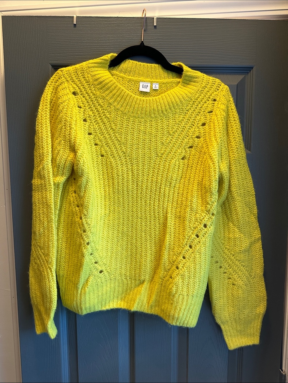 GAP Bright Yellow Openwork Knit Crewneck Sweater